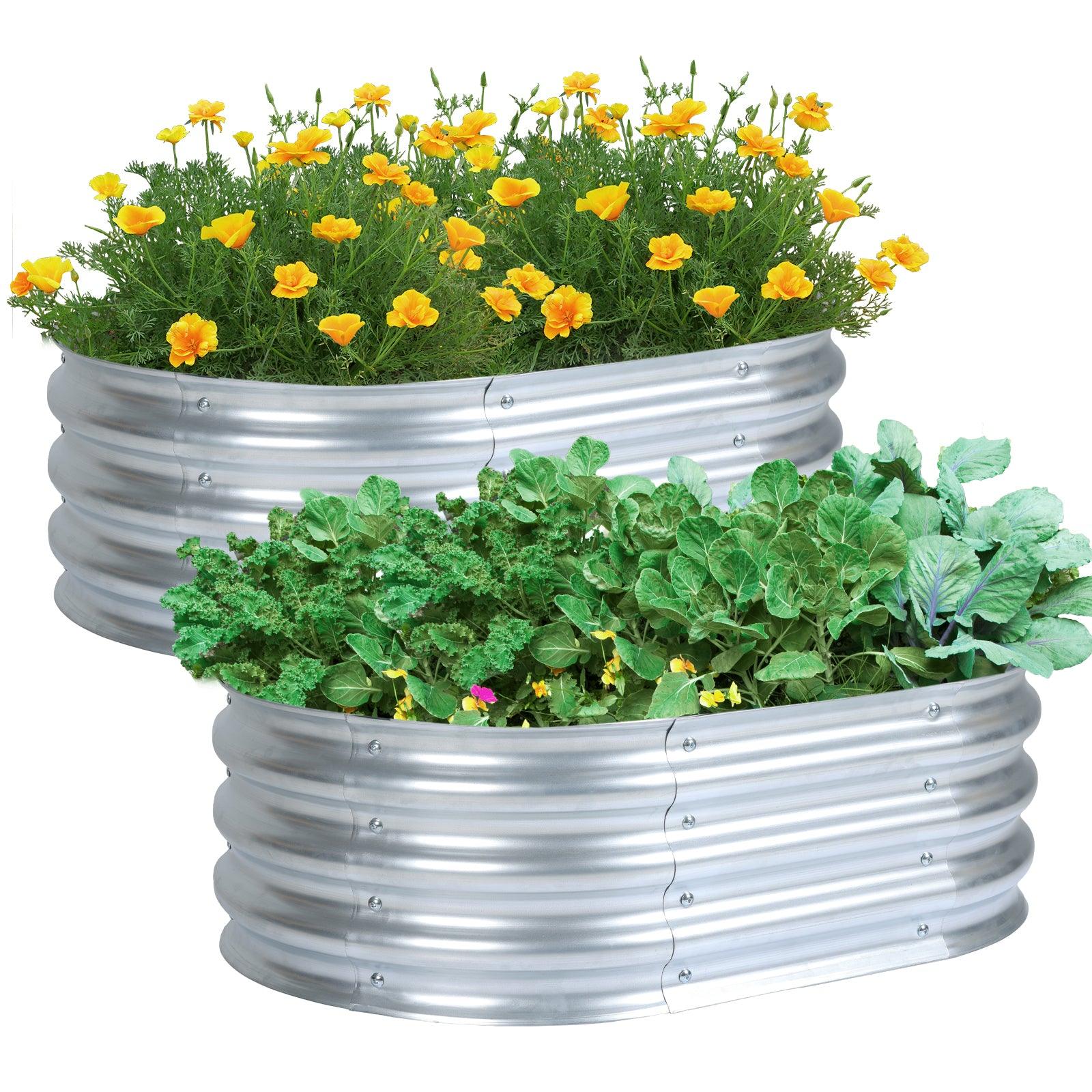 35_L_x24_W_x12_H_inch_Galvanized_Raised_Garden_Bed_Kit_2Pcs_Outdoor_Garden_Planter_Oval_Large_Boxes_for_Vegetables_Flowers_Herbs_-_Silver_-1